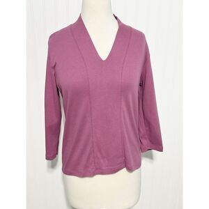 Hasting & Smith Women's V Neck 3/4 Sleeve Pullover Top Pink  Purple Mauve Medium